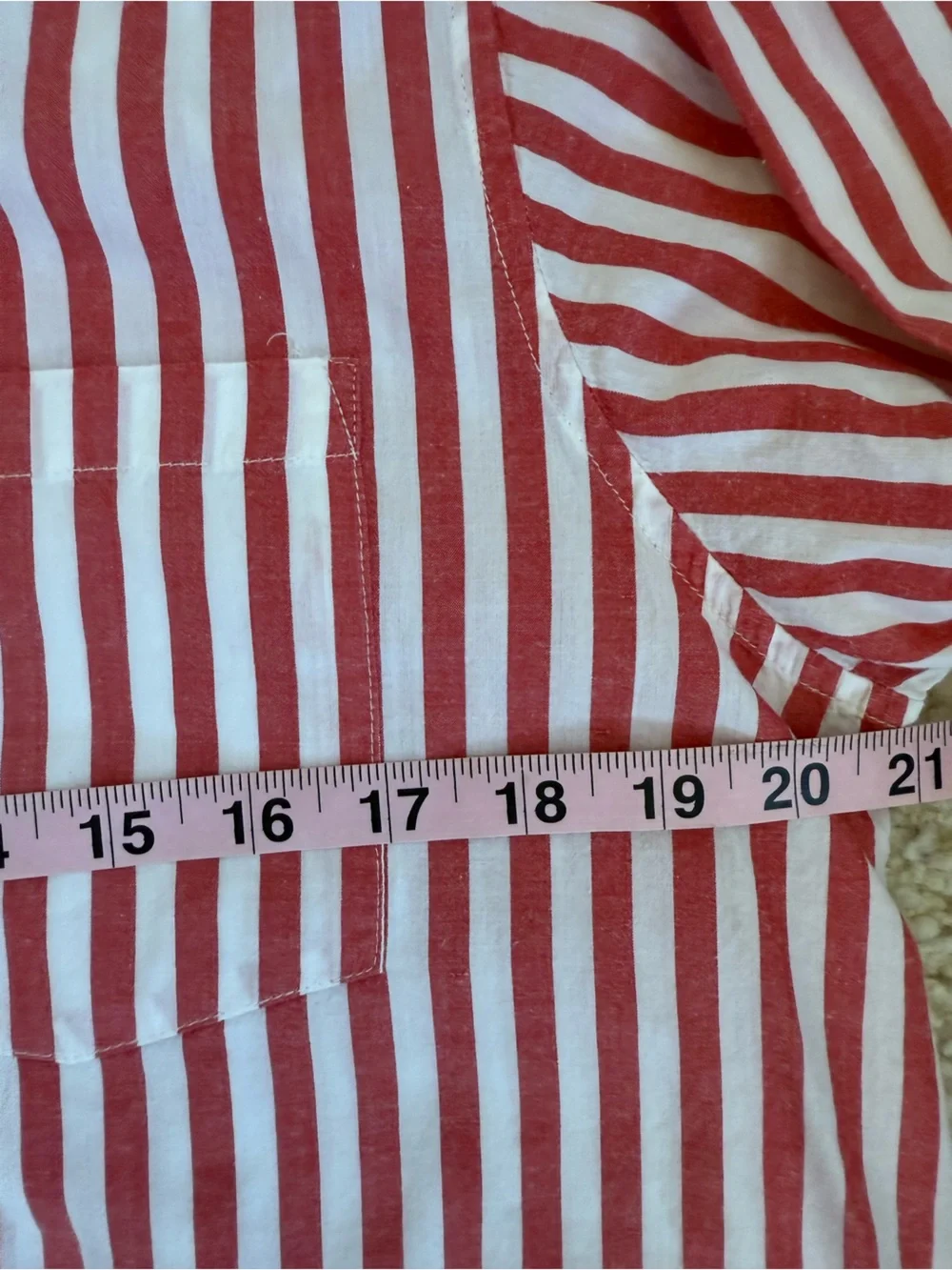 Kerri Rosenthal Mia Stripe Shirt Red White Cotton Heart Patch Button Down Sz M
